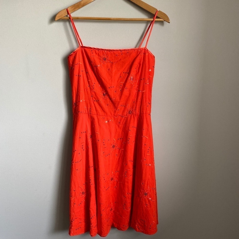 Steppin' Out Women's Orange Sequin Spaghetti‎ Strap Mini/Midi Dress Size 11/12